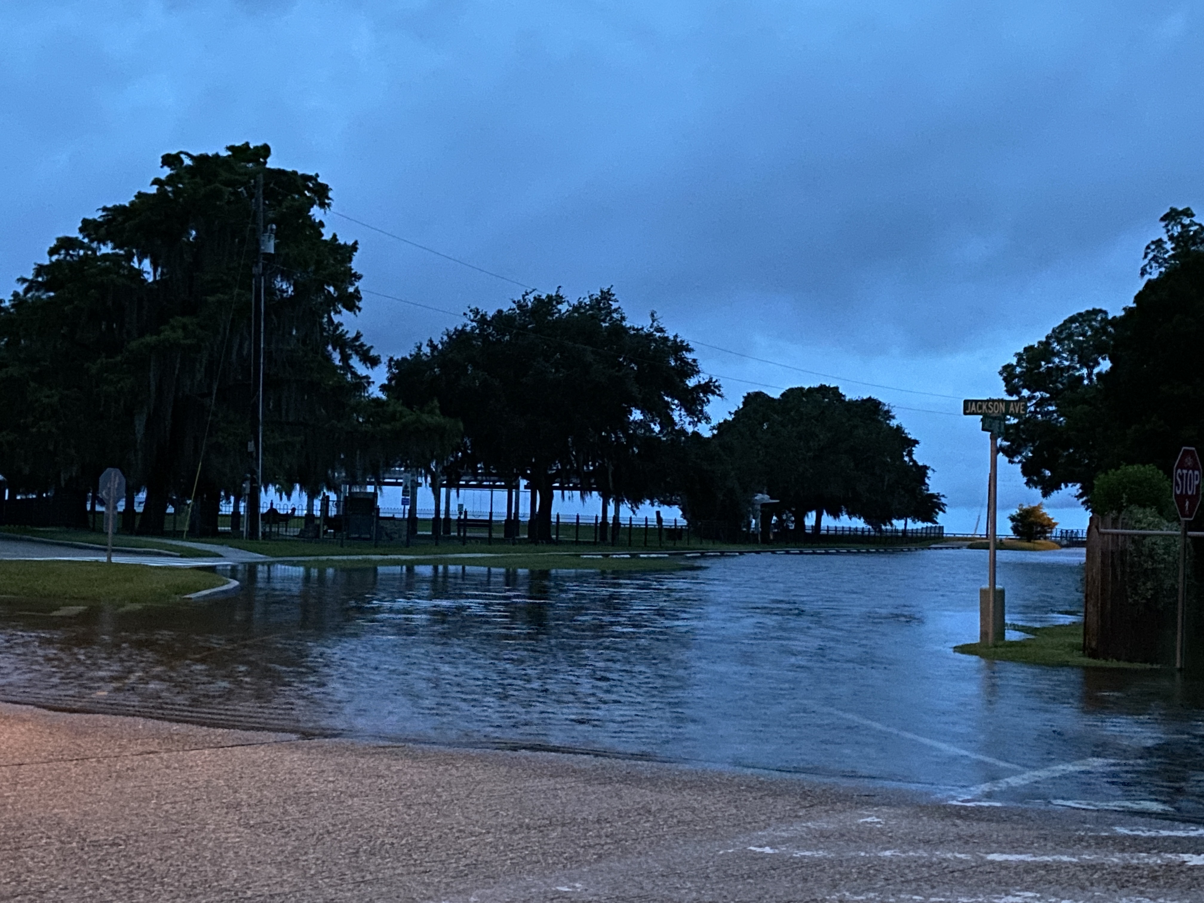 Standing water near the intersection of Lakeshore Drive and Jackson Avenue early Saturday, June 19, 2021. (Mandeville Daily/William Kropog)