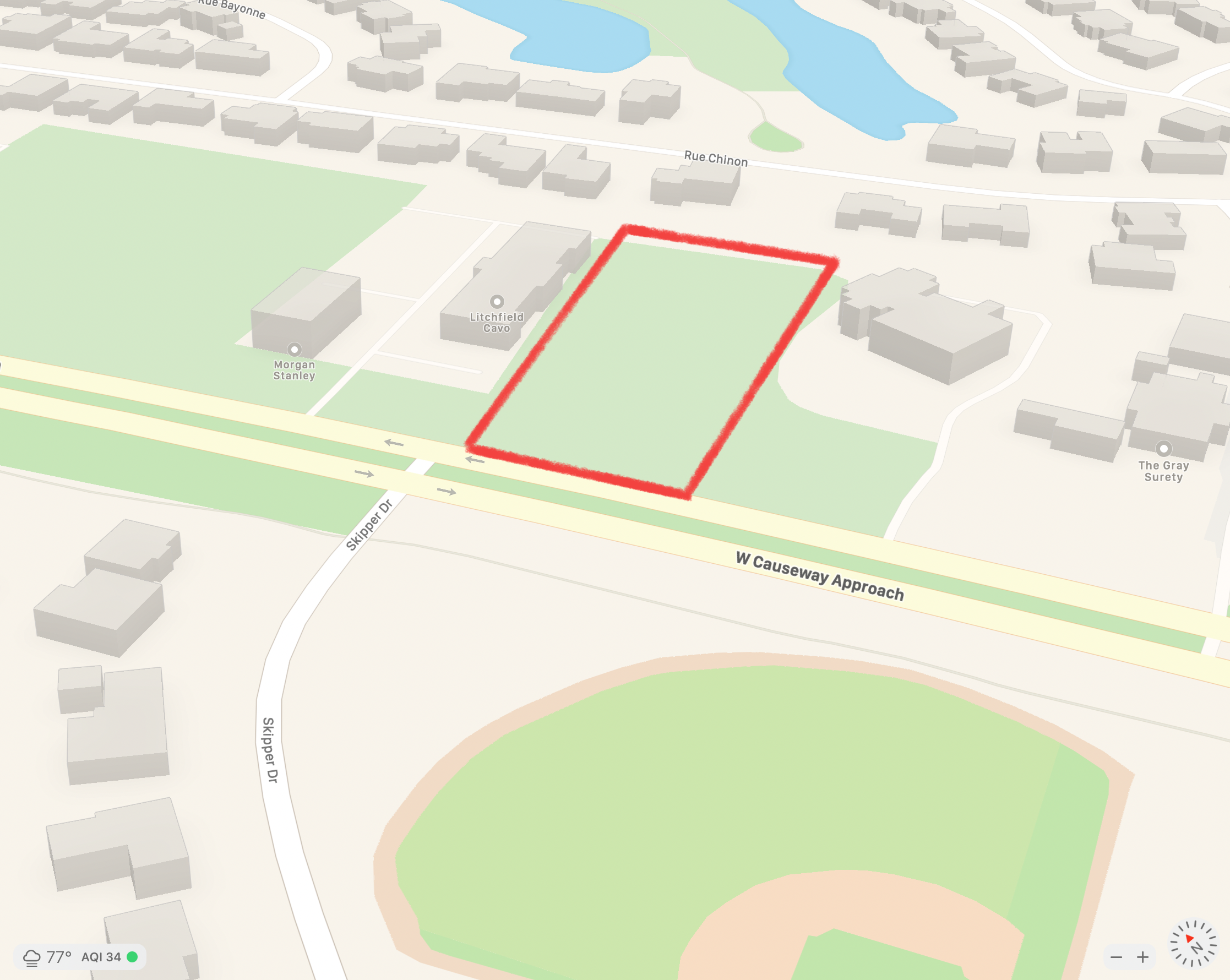 Closeup of proposed carwash site on West Causeway Approach. (Overlay is approximate.) (Mandeville Daily/William Kropog)