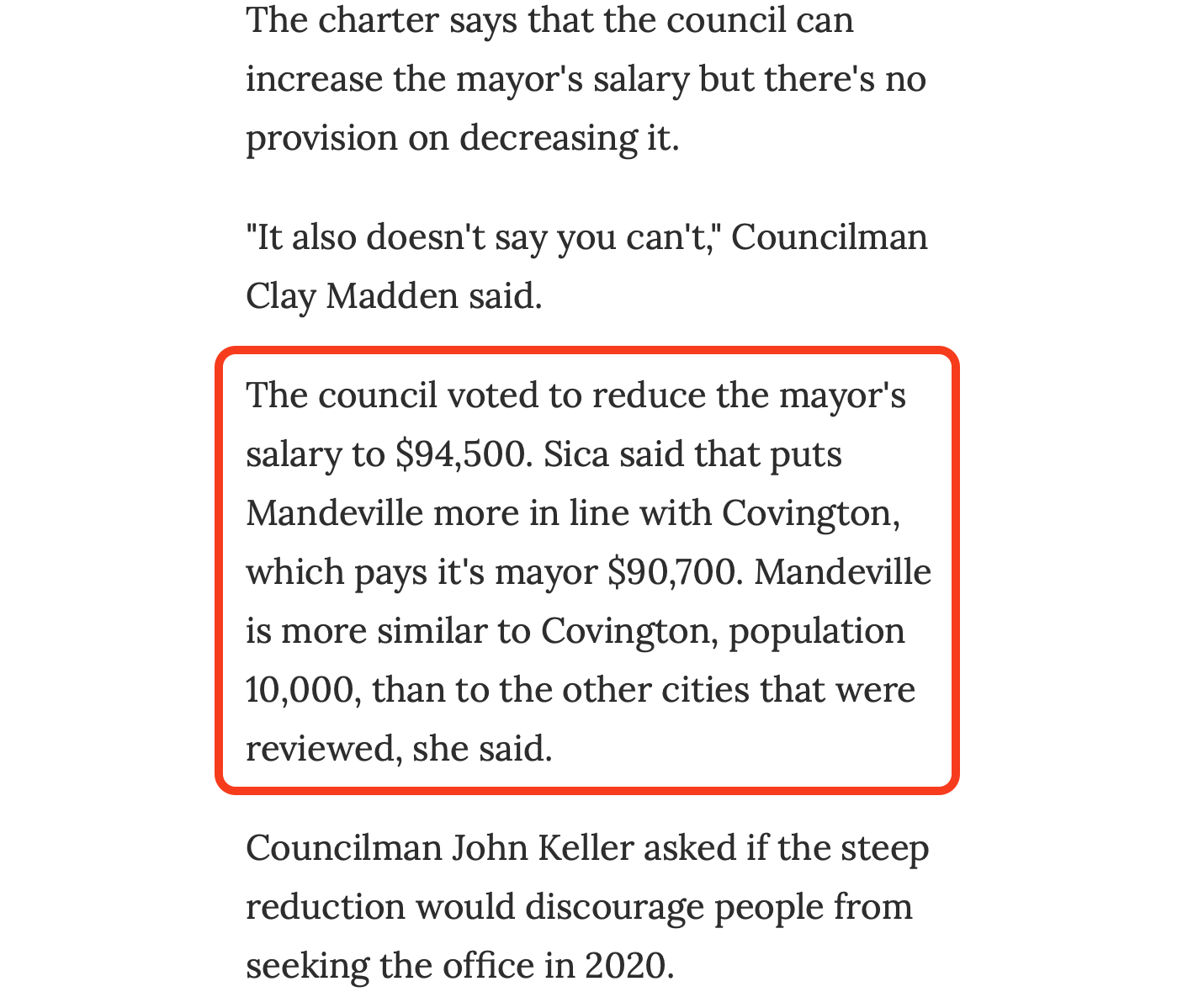 Excerpt from Times-Picayune article dated April 26, 2019, screen-captured September 30, 2021, from Nola.com.(Mandeville Daily/William Kropog)