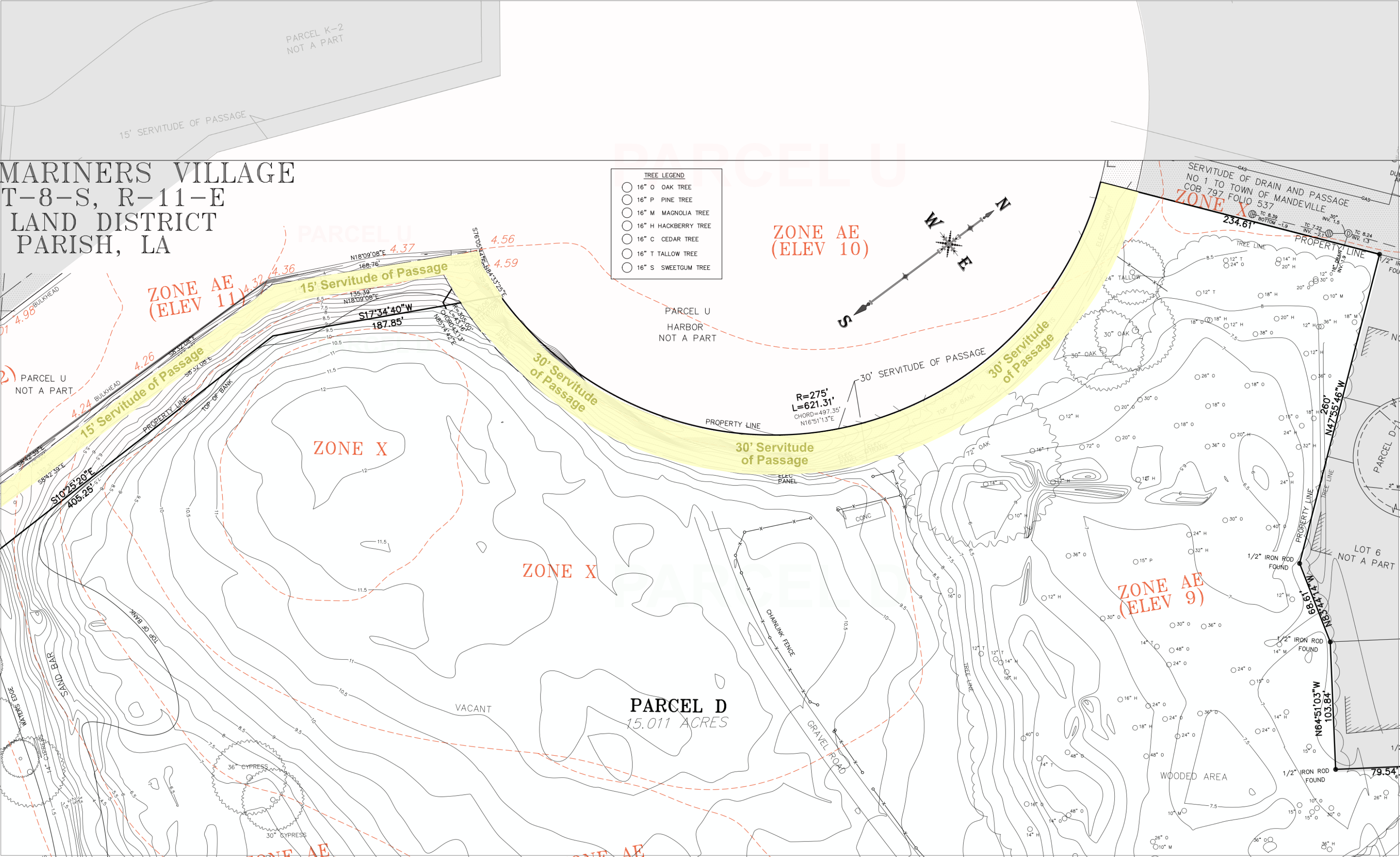 Sucette Harbor: Elevation map with servitude of passage in yellow.
