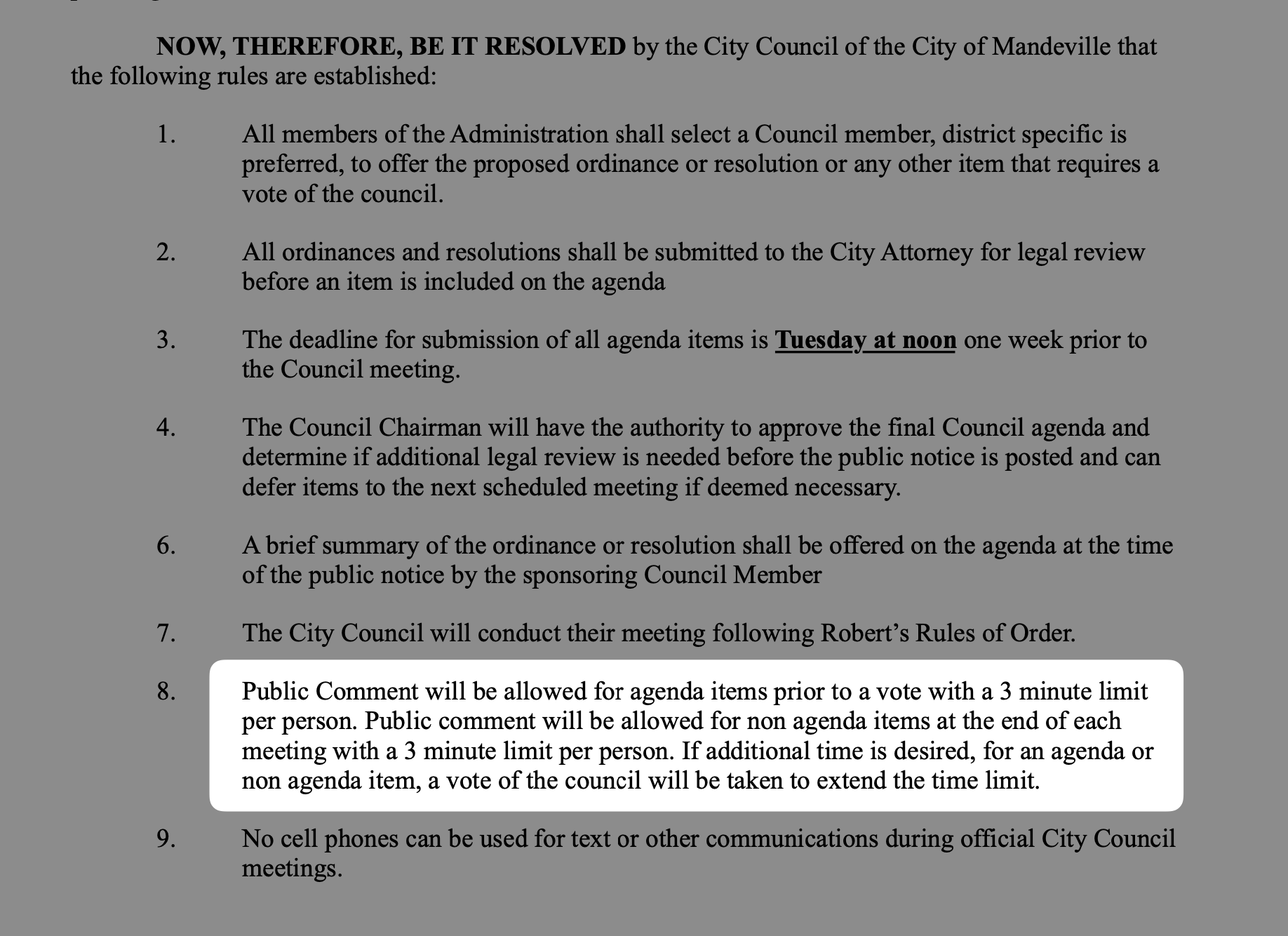 Excerpt from Resolution 20-14 (July 2020)  (Mandeville Daily/William Kropog)