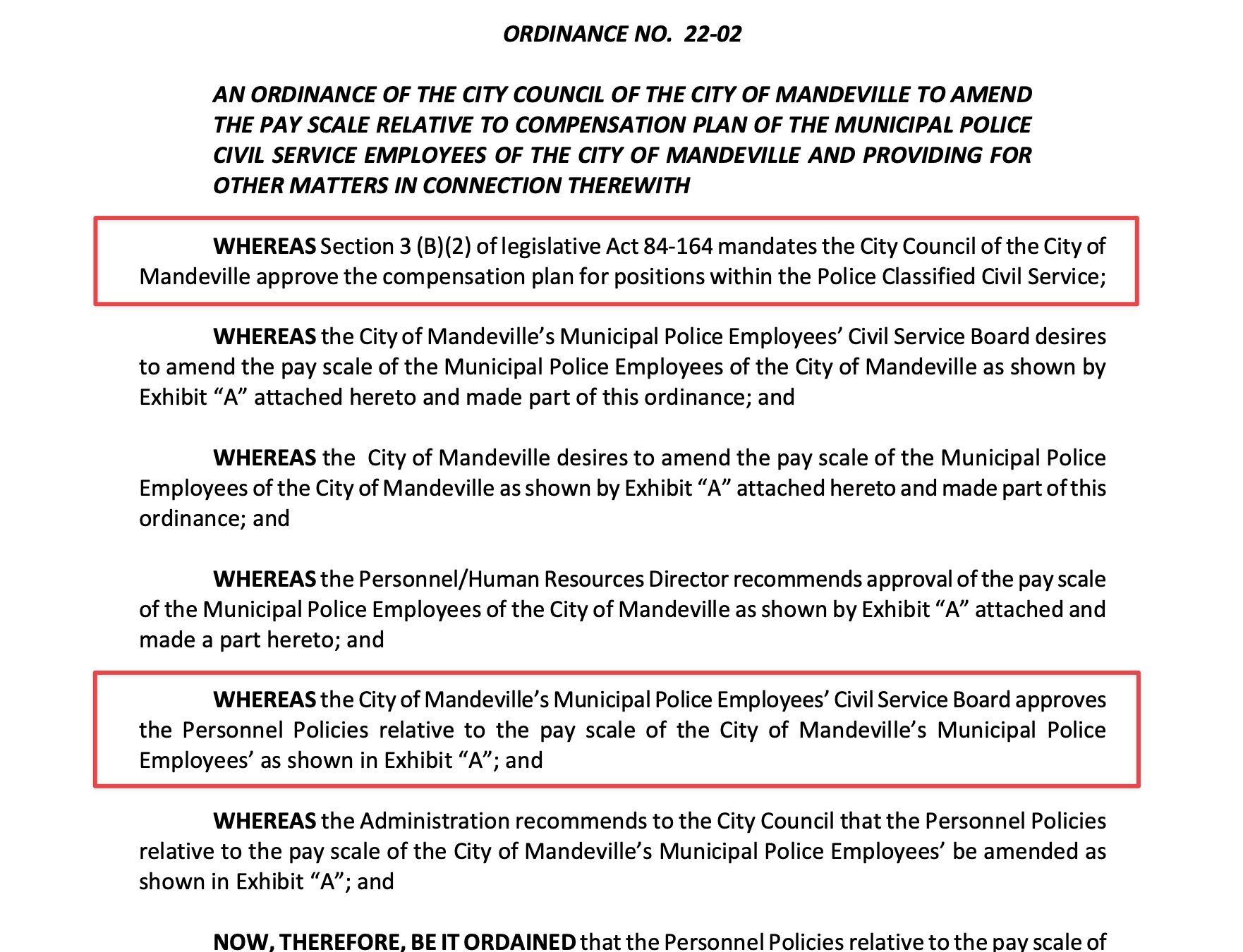 Excerpt from City of Mandeville Ordinance 22-02.