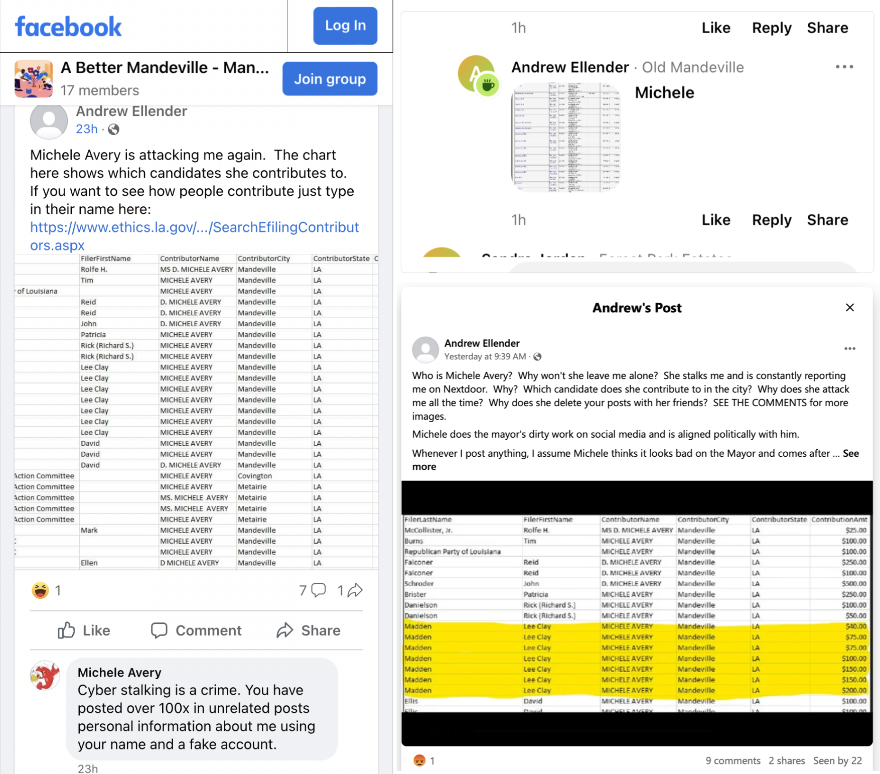 A collage of social media posts by project proponent Andrew Ellender. (Mandeville Daily)