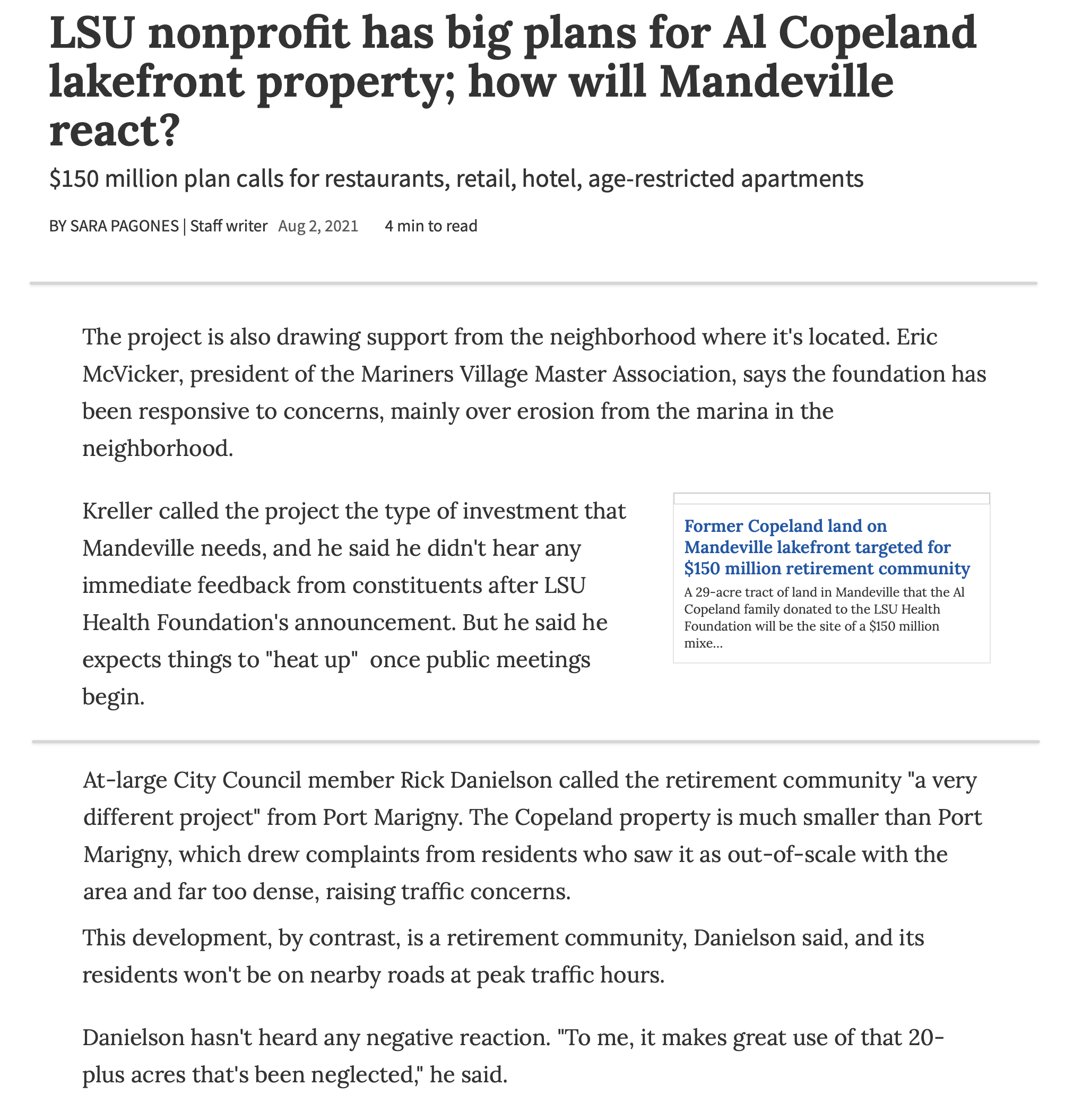 A collage of excerpts taken from Times-Picayune/Nola.com reporting on an early concept of the Sucette Harbor project. (Mandeville Daily)