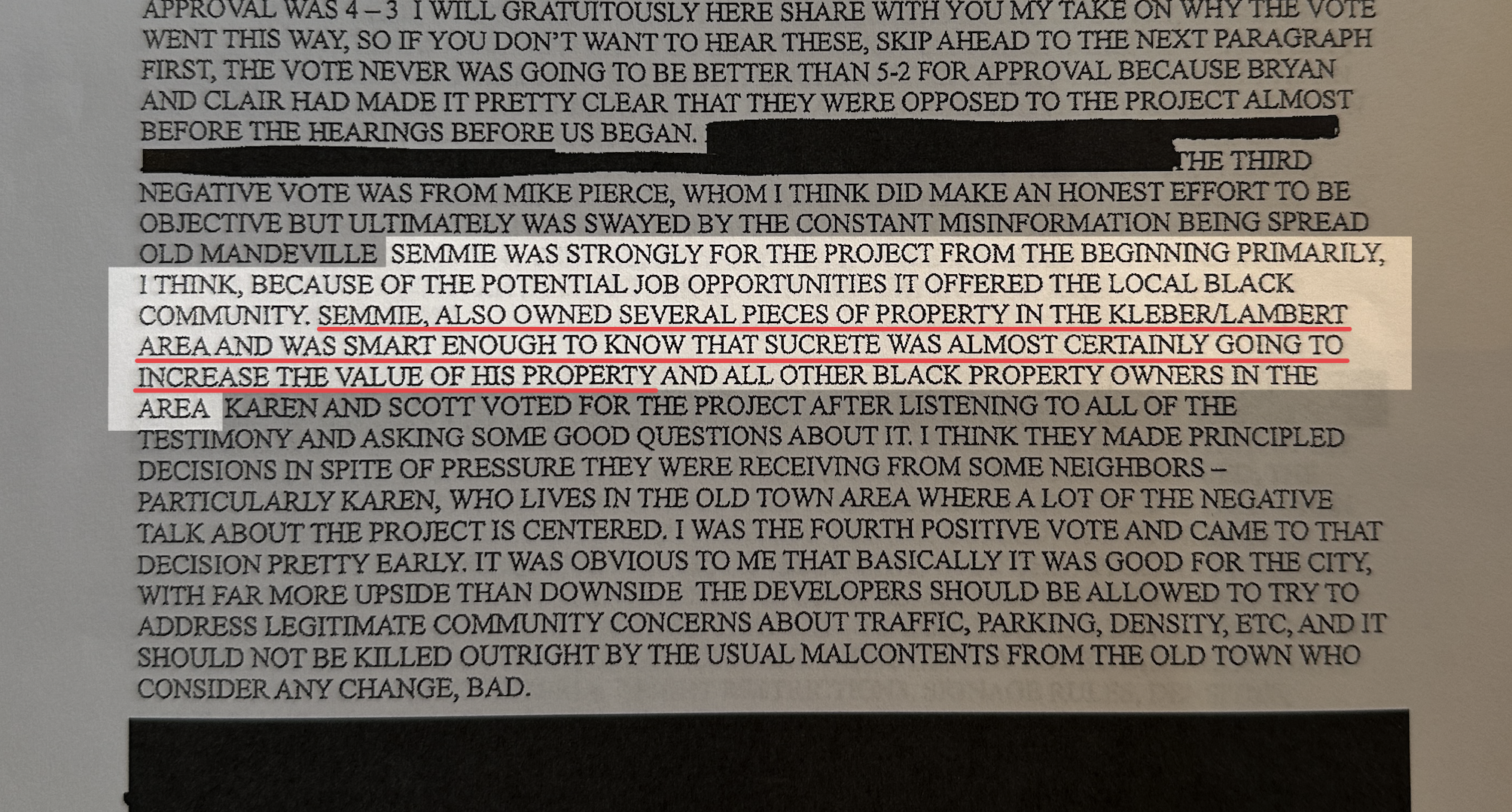 Excerpt from Nixon Adams letter to District I Councilwoman Rebecca Bush. (Mandeville Daily)