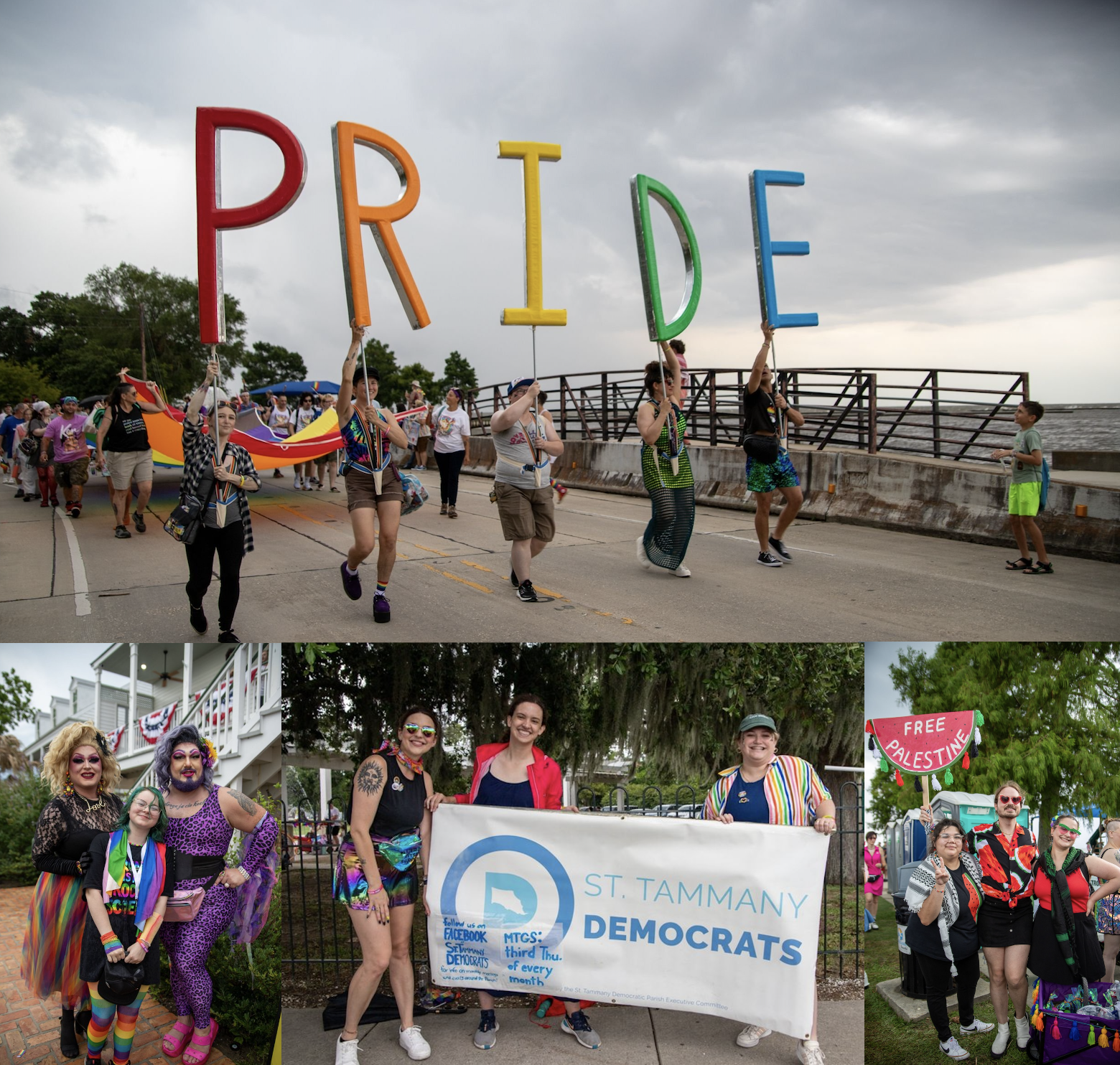 Queer Northshore’s 'Pride Northshore Parade 2024' on the Mandeville lakefront. (Collage assembled from photos by Leyla’s Photo Magic posted on the Queer Northshore website - https://www.leylasphotomagic.com/ and https://www.instagram.com/leylasphotomagic/)