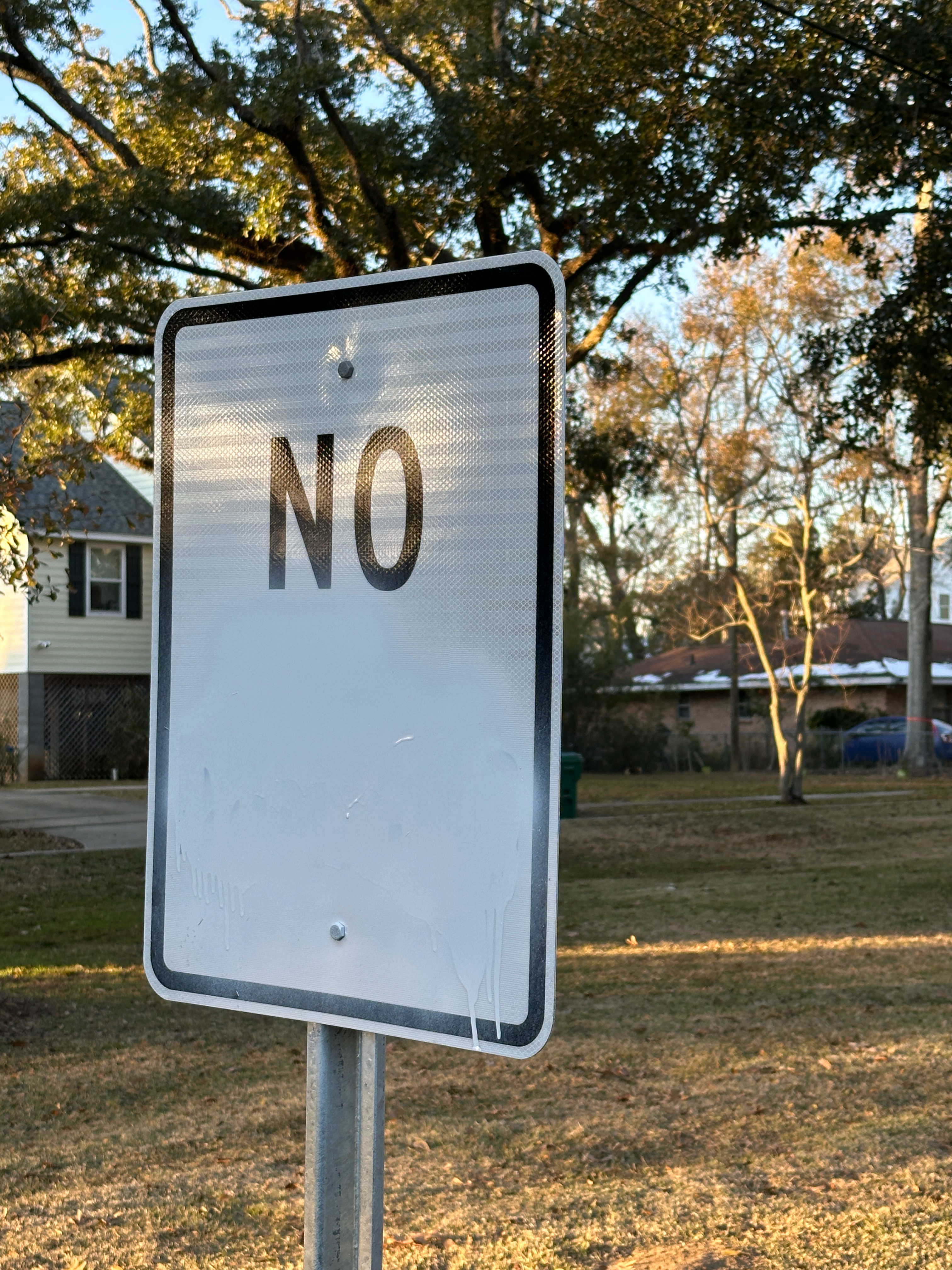 Some of the 'NO DUMPING' signs on West Beach Parkway were recently defaced. (Mandeville Daily)