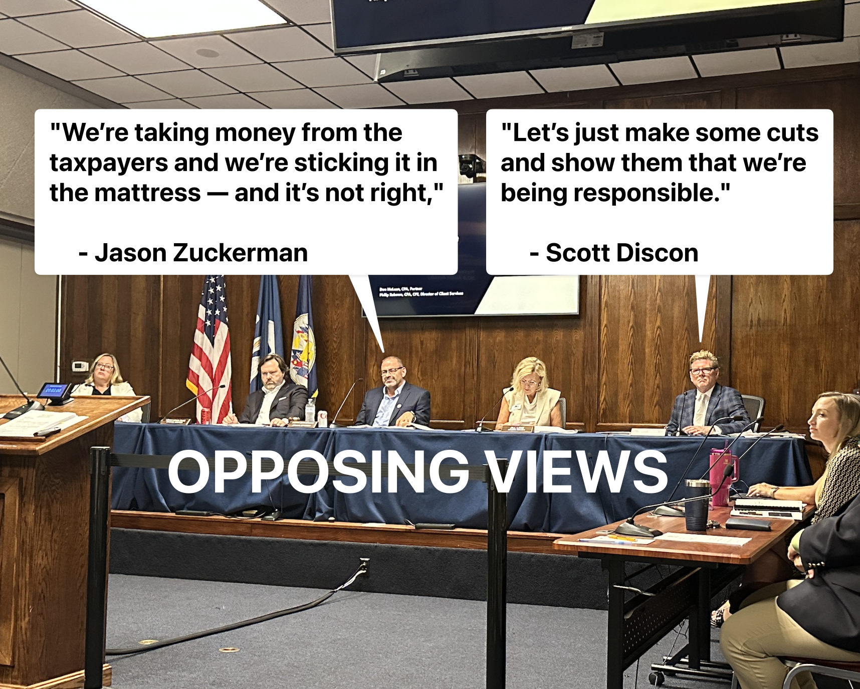 Councilmen at Large Jason Zuckerman and Scott Discon expressed contrasting views on handling the city’s budget moving forward. (Mandeville Daily)