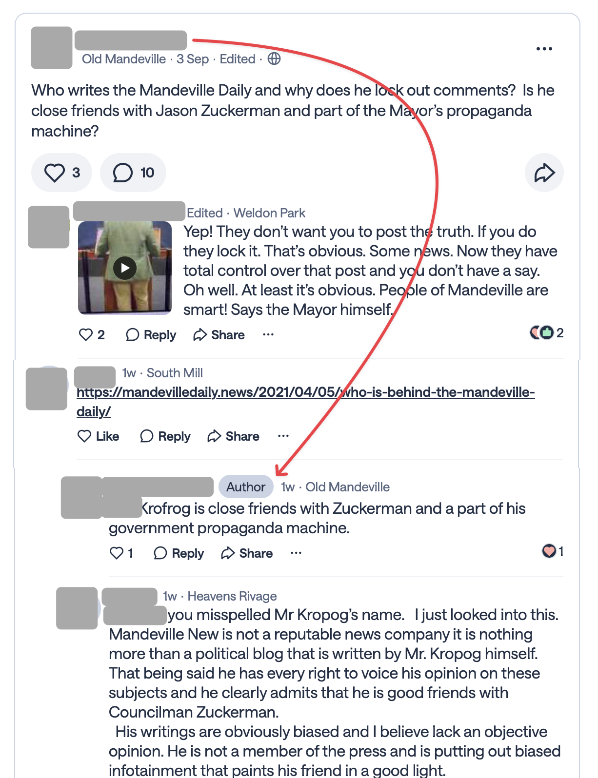 Social media posts showing comments from the above referenced individual from 2025. (Nextdoor website)