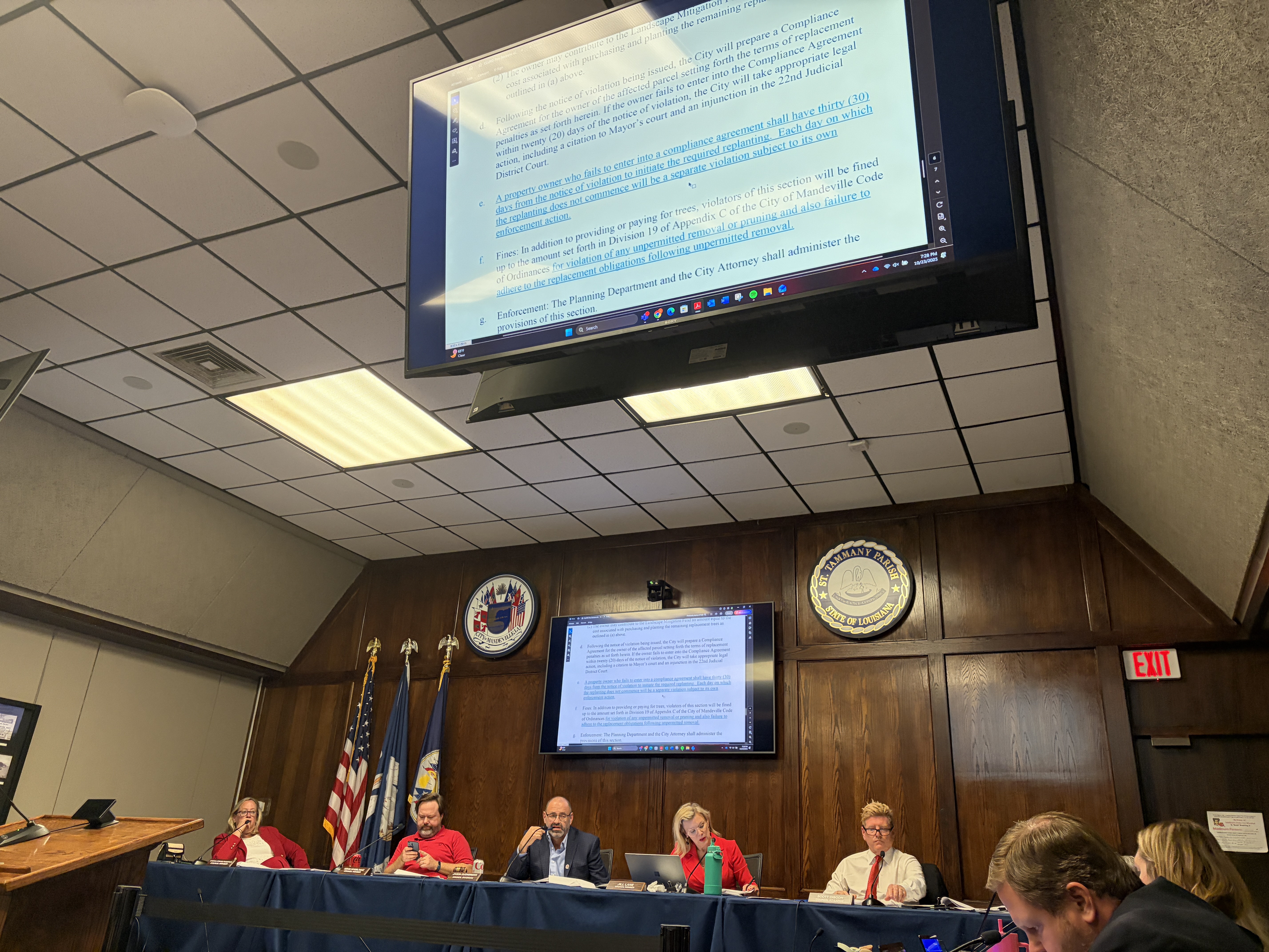 Document shown on screens at the October 23rd City Council meeting caused confusion. (Mandeville Daily)