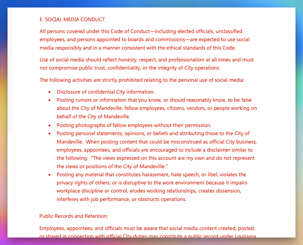 Excerpt from proposed Ordinance 26-08, Exhibit A. (City of Mandeville)